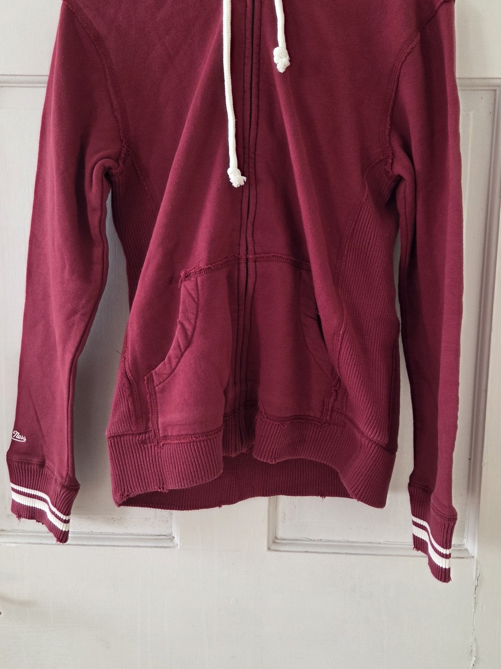 Mitchell & Ness Maroon Full-Zip Hoodie with White Drawstrings